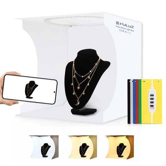 PULUZ 30cm Folding Portable Ring Light Board Photo Lighting Studio Shooting Tent Box Kit with 6 Colors Backdrops (Black, White, Yellow, Red, Green, Blue), Unfold Size: 31cm x 31cm x 32cm, 30cm Box(RU), 30cm Box