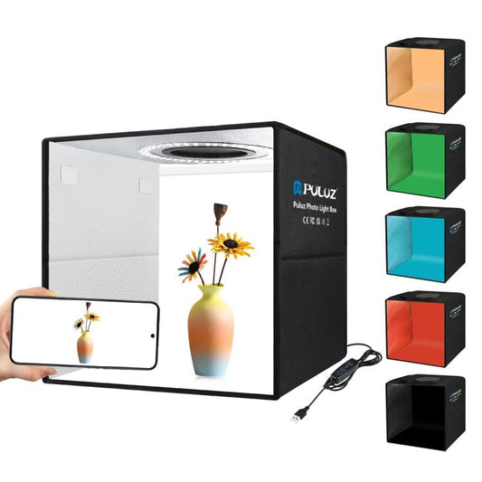 PULUZ 30cm Folding Ring Light Photo Lighting Studio Shooting Tent Box Kit with 6 Colors Black / White / Orange / Red / Green / Blue Backdrops, 30cm Box Black, 30cm Box Black RU, 30cm Box Green RU, 30cm Box Green