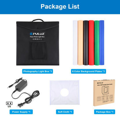 PULUZ 40cm Folding Portable White Light Dimmable Photo Lighting Studio Shooting Tent Box Kit with 6 Colors (Black, Orange, White, Red, Green, Blue) Backdrops, 40cm Box(UK/AE), 40cm Box(US), 40cm Box(UK), 40cm Box(EU), 40cm Box(AU)