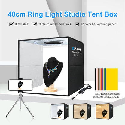 PULUZ 40cm Folding Portable Ring Light USB Photo Lighting Studio Shooting Tent Box with 6 x Dual-side Color Backdrops, Size: 40cm x 40cm x 40cm, 40cm Box Black RU, 40cm