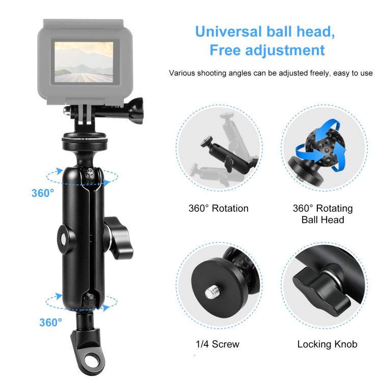 PULUZ Motorcycle Holder Mirror Base Hole Fixed Mount for DJI, Insta360, GoPro and Other Action Cameras, Mirror Base Hole Mount