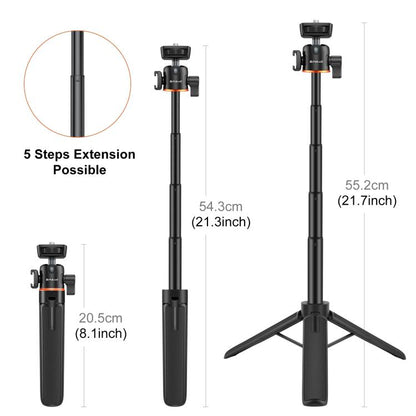 PULUZ Mini Phone Camera Extension Tripod Stand 360 Degree Ball Head Cold Shoe Selfie Stick, Phone Camera Tripod