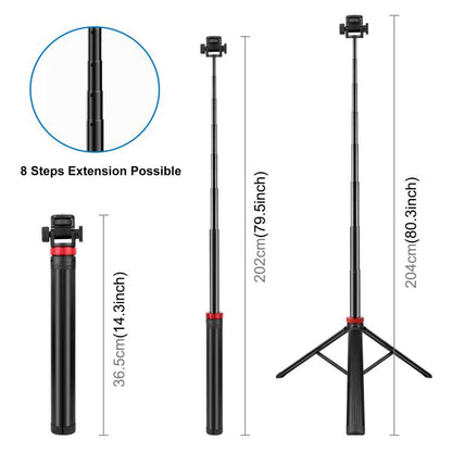 PULUZ 2m 8-section Aluminum Alloy Broadcast Fill Light Bracket Telescopic Tripod