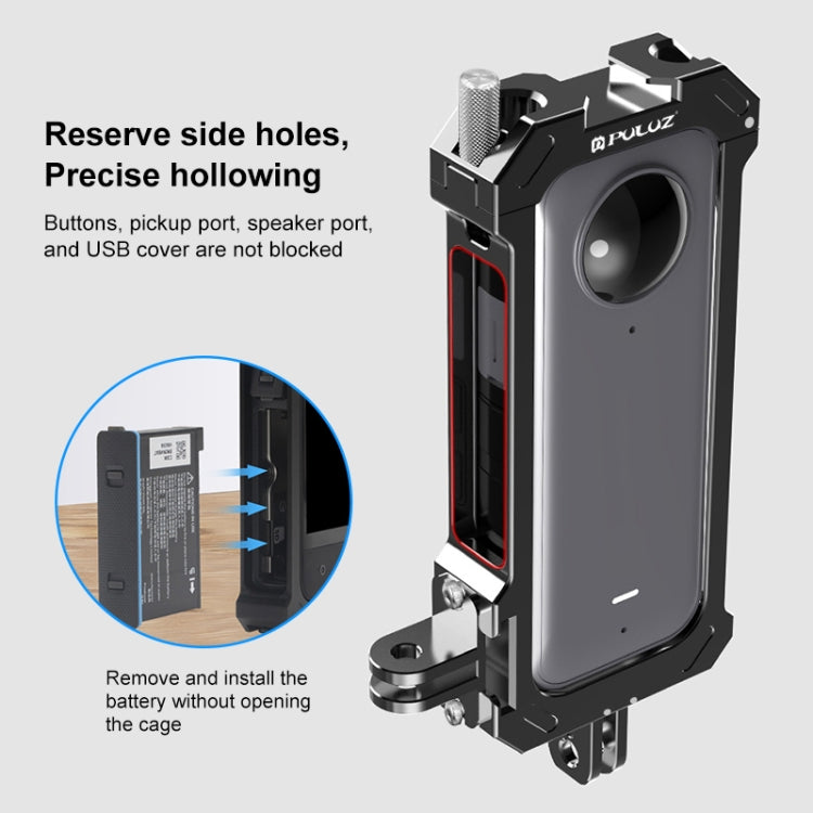 Pour Insta360 X3 PULUZ Cage de Protection en Métal Rig Boîtier Cadre avec Base à Griffe Froide Extensible et Adaptateur Trépied, Cage en Métal Stock US, Pour Insta360 X3