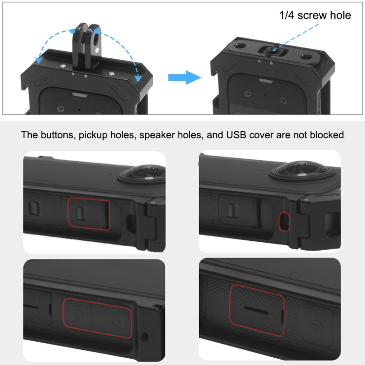 Pour Insta360 X3 PULUZ Cage de Protection en Métal Rig Boîtier Cadre avec Base à Griffe Froide Extensible et Adaptateur Trépied, Cage en Métal Stock US, Pour Insta360 X3