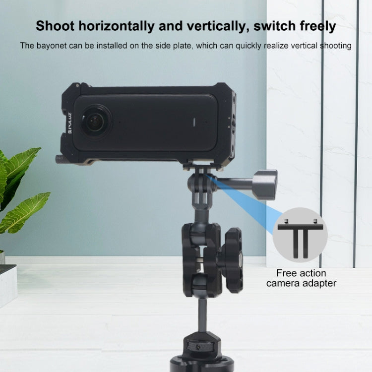 Pour Insta360 X3 PULUZ Cage de Protection en Métal Rig Boîtier Cadre avec Base à Griffe Froide Extensible et Adaptateur Trépied, Cage en Métal Stock US, Pour Insta360 X3
