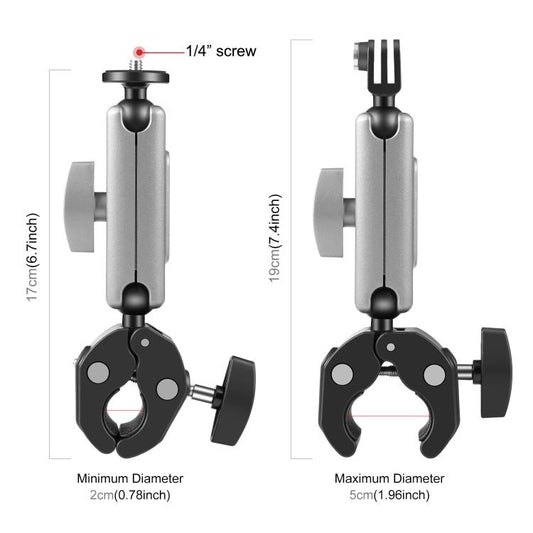 Pince crabe pour moto PULUZ, support de bras avec adaptateur de montage et vis longue