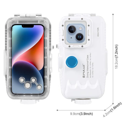 PULUZ 40m/130ft Waterproof Diving Case for iPhone 16 / 15 / 15 Pro / 14 / 14 Pro / 13 / 13 Pro / 12 / 12 Pro, with One-way Valve Photo Video Taking Underwater Housing Cover, For iPhone 16 / 15 / 15 Pro, For iPhone 14 / 14 Pro