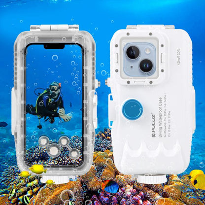 PULUZ Étui de plongée étanche 40m/130ft pour iPhone 16 / 15 / 15 Pro / 14 / 14 Pro / 13 / 13 Pro / 12 / 12 Pro, avec valve unidirectionnelle, pour la prise de photos et vidéos sous-marines, pour iPhone 16 / 15 / 15 Pro