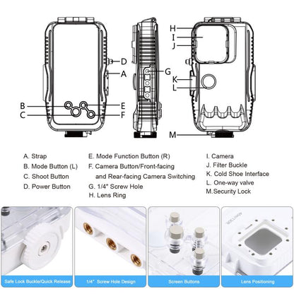 PULUZ 40m/130ft Waterproof Diving Case for iPhone 16 / 15 / 15 Pro / 14 / 14 Pro / 13 / 13 Pro / 12 / 12 Pro, with One-way Valve Photo Video Taking Underwater Housing Cover, For iPhone 16 / 15 / 15 Pro, For iPhone 14 / 14 Pro