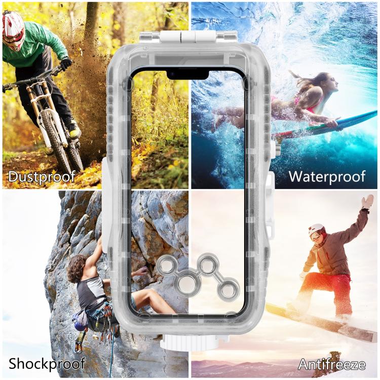 PULUZ Étui de plongée étanche 40m/130ft pour iPhone 16 / 15 / 15 Pro / 14 / 14 Pro / 13 / 13 Pro / 12 / 12 Pro, avec valve unidirectionnelle, pour la prise de photos et vidéos sous-marines, pour iPhone 16 / 15 / 15 Pro