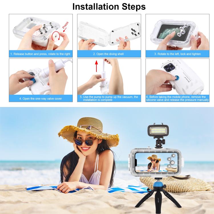 PULUZ 40m/130ft Waterproof Diving Case for iPhone 16 / 15 / 15 Pro / 14 / 14 Pro / 13 / 13 Pro / 12 / 12 Pro, with One-way Valve Photo Video Taking Underwater Housing Cover, For iPhone 16 / 15 / 15 Pro, For iPhone 14 / 14 Pro