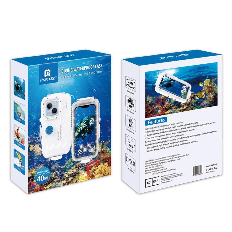 PULUZ 40m/130ft Waterproof Diving Case for iPhone 16 / 15 / 15 Pro / 14 / 14 Pro / 13 / 13 Pro / 12 / 12 Pro, with One-way Valve Photo Video Taking Underwater Housing Cover, For iPhone 16 / 15 / 15 Pro, For iPhone 14 / 14 Pro