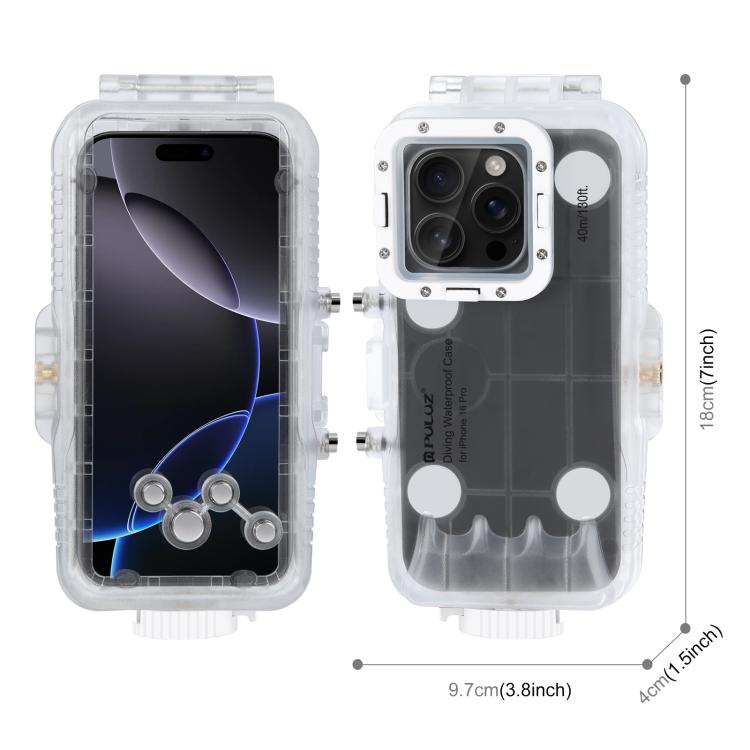 For iPhone 16 Pro PULUZ 40m/130ft Waterproof Diving Case Photo Video Taking Underwater Housing Cover