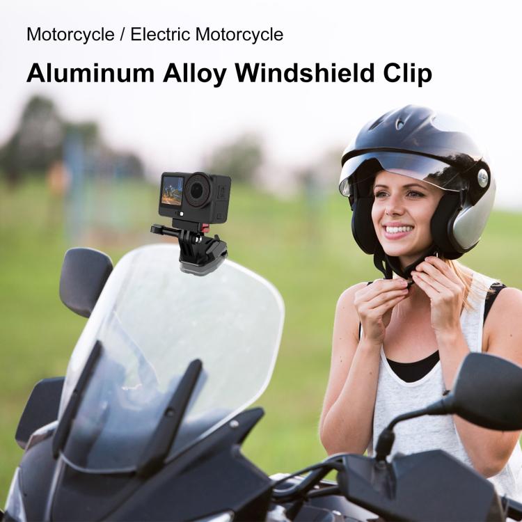 PULUZ Support de Caméra d'Action pour Pare-Brise de Moto pour GoPro Hero12 Black / DJI Osmo Action 4 / Insta360 X4 / Ace Pro et Autres Caméras d'Action, Clip de Pare-Brise I