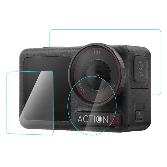Protector de pantalla de cristal templado PULUZ 3 en 1 para lente frontal y trasera de DJI Osmo Action 5 Pro, a prueba de explosiones.