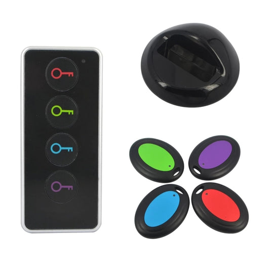 Localizador de llaves inalámbrico con control remoto inteligente y linterna LED, 1 transmisor RF y 4 receptores.