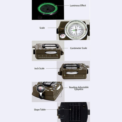 GoldGood DC60-2A Outdoor Multi-function Military Travel Geology Pocket Prismatic American Compass with Luminous Display(Army Green), DC60