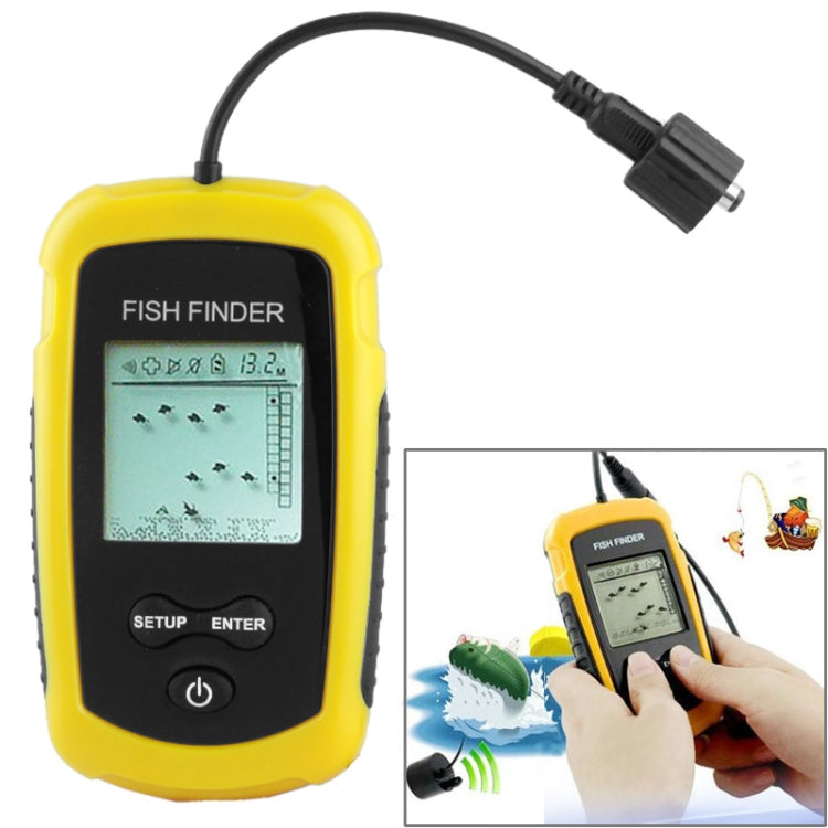 Détecteur de poissons portable avec écran 2,0 pouces, relevés de profondeur de 0,6 à 100 m, portée de fonctionnement : 0,6 à 100 m
