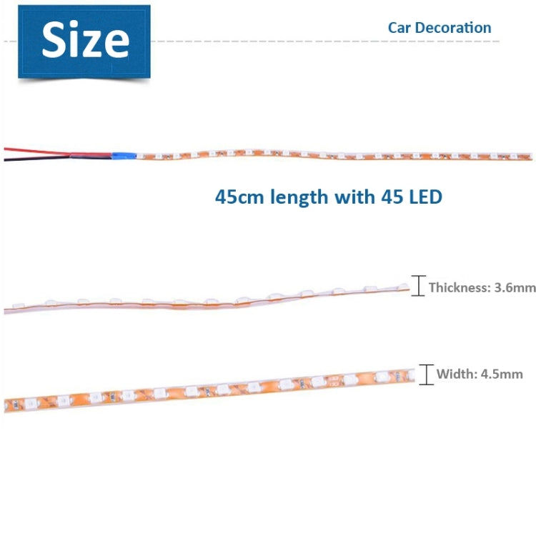 5 PCS Normally-on Style 45 LED 3528 SMD Waterproof Flexible Car Strip Light for Car Decoration, DC 12V, Length: 45cm, 45cm+Ice blue, 45cm+Pink, 45cm+Red, 45cm+White, 45cm+Yellow, 45cm+Dark Blue, 45cm+Green