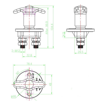Car Battery Master Switch, Installed Hole Spacing: 48mm, DC 12V / 24V, 04050005