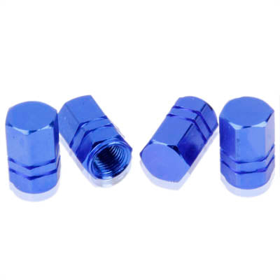 Blue Anodized Aluminum Tire Valve Stem Caps 4 pcs, Anodized Aluminum