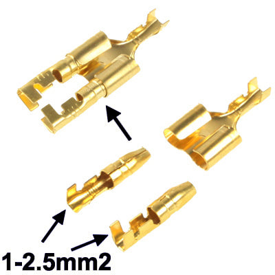 100pcs DIY Crimp Terminal Female to 2 x Male Spade Connector, Cable size: 1-2.5mm2 (100pcs in one packaging, the price is for 100pcs), Female to 2 x Male
