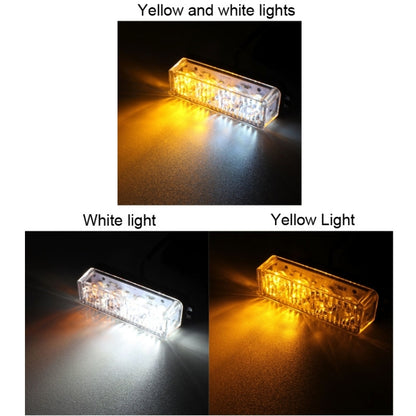 12W 720LM 6500K 635nm 4-LED Wired Car Flashing Warning Signal Lamp, DC12-24V, Wire Length: 95cm, 4-LED White + Yellow Light  Wire Length: 95cm