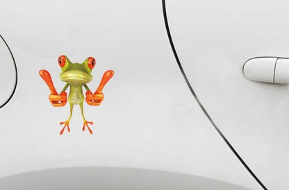 Frog Pattern Car Sticker, Size: 15.5x12.5 cm, Thumb, Barbell, Leaning