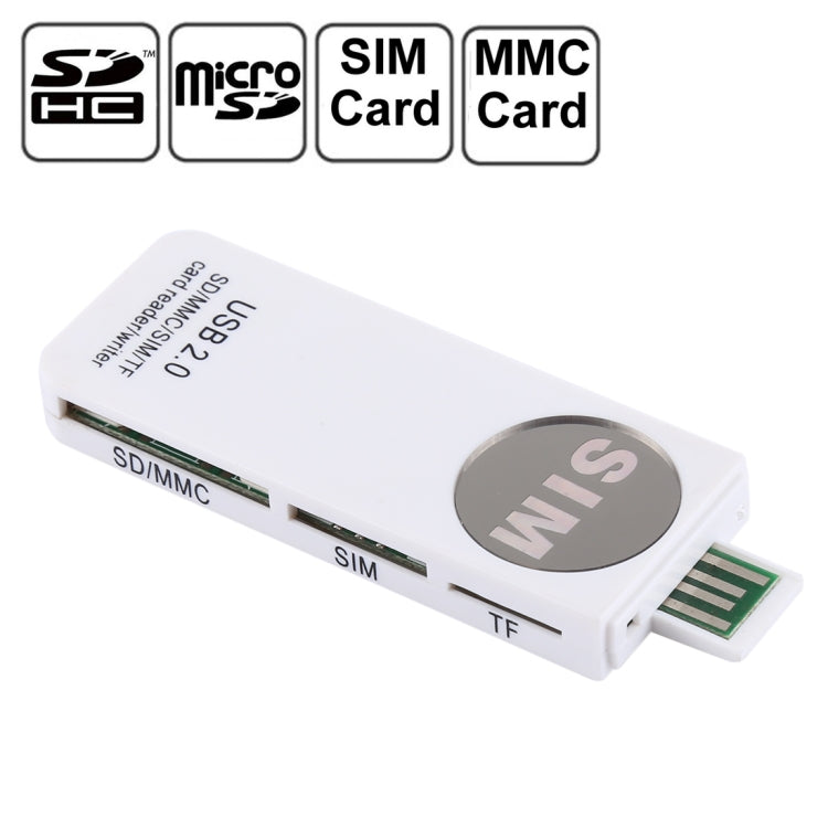 Lecteur de carte universel USB, compatible SD / MMC / SIM / TF, blanc