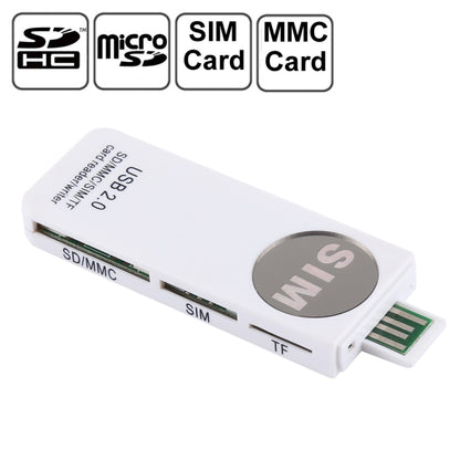 Lecteur de carte universel USB, compatible SD / MMC / SIM / TF, blanc