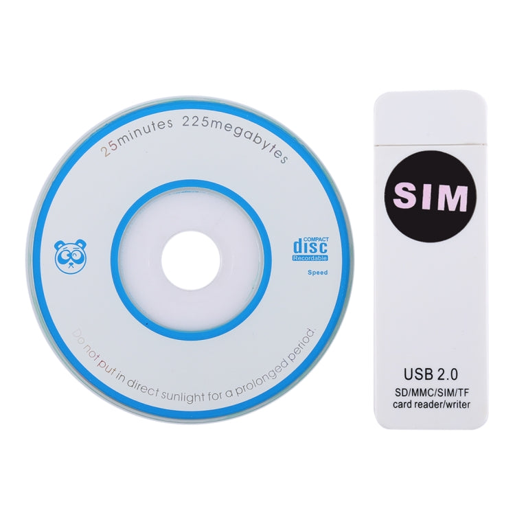 Lecteur de carte universel USB, compatible SD / MMC / SIM / TF, blanc