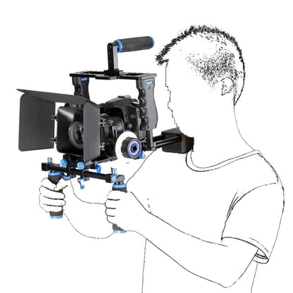 YELANGU YLG1103A-A Dual Handles Camera Shoulder Mount + Camera Cage Stabilizer Kit with Matte Box for DSLR Camera / Video Camera