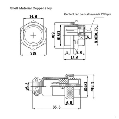 DIY 16mm 6-Pin GX16 Aviation Plug Socket Connector (5 Pcs in One Package, the Price is for 5 Pcs)