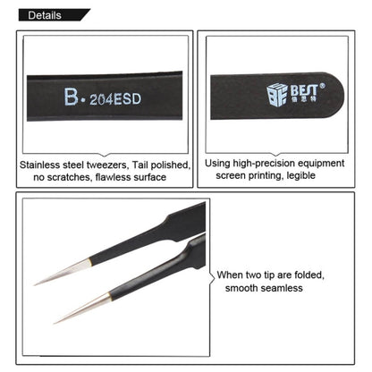 BEST BST-204ESD 202 Stainless Steel Anti-static Tip Tweezers, BST-204ESD