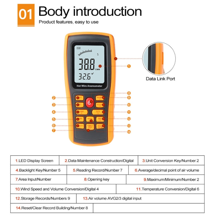 BENETECH GM8903 2.6 inch LCD Screen Digital Hot Wire Wind Speed Wind Temperature Anemometer, GM8903