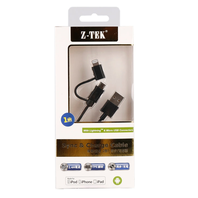 Câble de synchronisation et de charge USB 2-en-1 1 m MFI 8 broches + micro USB 2.0 mâle vers USB