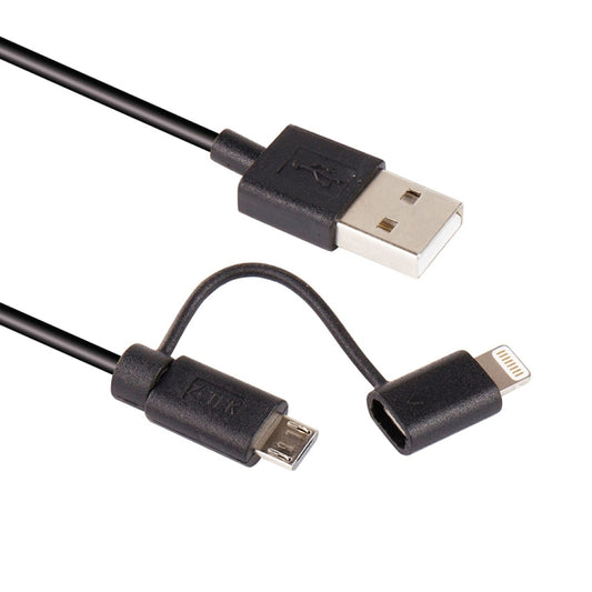 Câble de synchronisation et de charge USB 2-en-1 1 m MFI 8 broches + micro USB 2.0 mâle vers USB