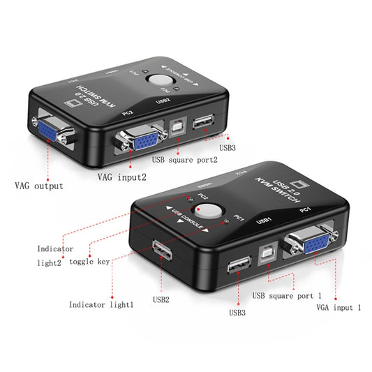 KVM-21UA 2 Ports USB KVM Switch Box with Control Button for PC Keyboard Mouse Monitor, 2 Ports (with USB)