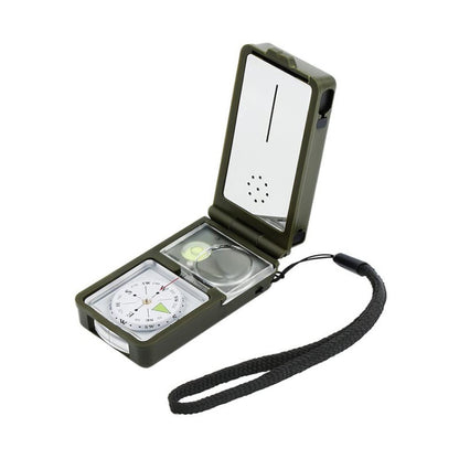 10 in 1 (Thermometer, Hygrometer, LED light, Reflector, Spirit level, Compass, Whistle, Flint, Magnifier, Ruler) Multi-Function Portable Compass, 10 in 1