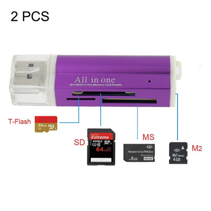 Lecteur de carte mémoire 2 pièces Multi tout-en-un USB 2.0 Micro SD SDHC TF M2 MMC MS PRO DUO