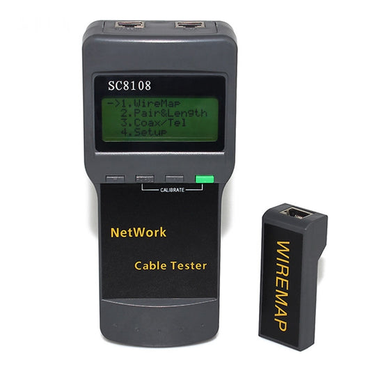 Portable Wireless Network cable Tester SC8108 LCD Digital PC Data Network CAT5 RJ45 LAN Phone Cable Tester Meter, RJ45 Black