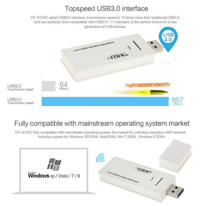 EDUP AC-1601 Adaptateur USB 3.0 Wi-Fi sans fil double bande 802.11AC 1200 M, AC-1601 1200 Mbps