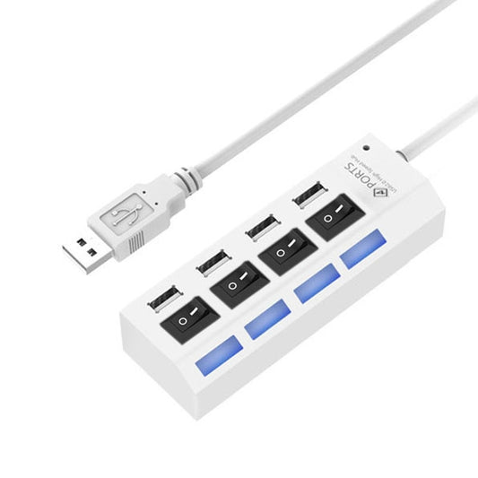 4 Ports USB Hub 2.0 USB Splitter High Speed 480Mbps with ON/OFF Switch, 4 LED, 4 Ports (White)