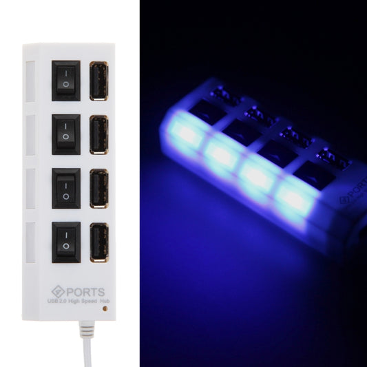 4 Ports USB Hub 2.0 USB Splitter High Speed 480Mbps with ON/OFF Switch, 4 LED, 4 Ports (White)