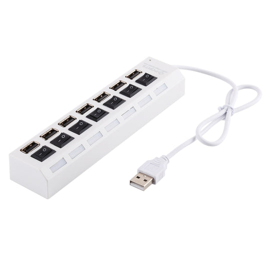 Hub USB 7 2.0 ports, répartiteur USB haute vitesse 480 Mbit/s, avec interrupteur marche/arrêt, 7 LED, 7 ports (blanc), 7 ports (noir)
