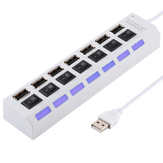 Hub USB 7 2.0 ports, répartiteur USB haute vitesse 480 Mbit/s, avec interrupteur marche/arrêt, 7 LED, 7 ports (blanc), 7 ports (noir)