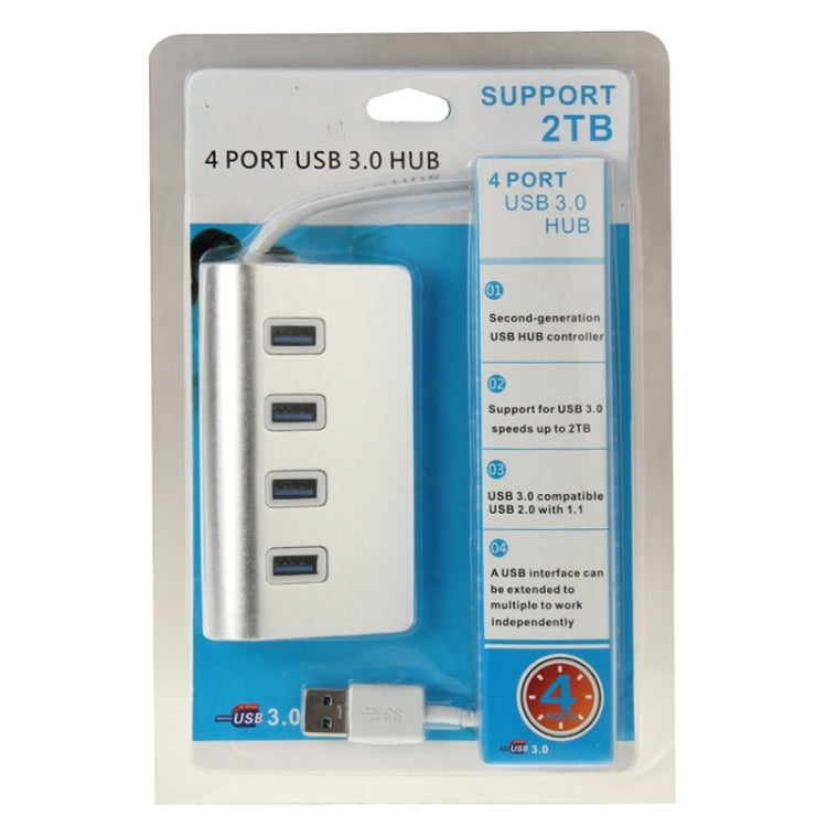 High Speed 5Gbps 4 Ports USB 3.0 HUB Portable Aluminum USB Splitter, Support 2TB, 4 Ports (Silver)