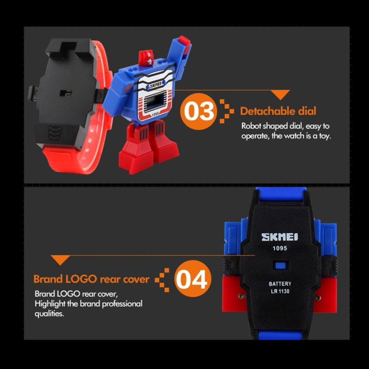 SKMEI Transformation Toy Shape Changing Removable Dial Digital Movement Children Watch with PU Plastic Cement Band