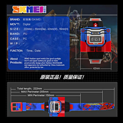 SKMEI Transformation Toy Shape Changing Removable Dial Digital Movement Children Watch with PU Plastic Cement Band